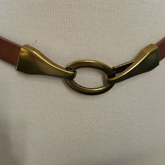 Women's brown belt by Express. Brass buckle. MEDIUM TO SMALL, adjustable. - Picture 2 of 9